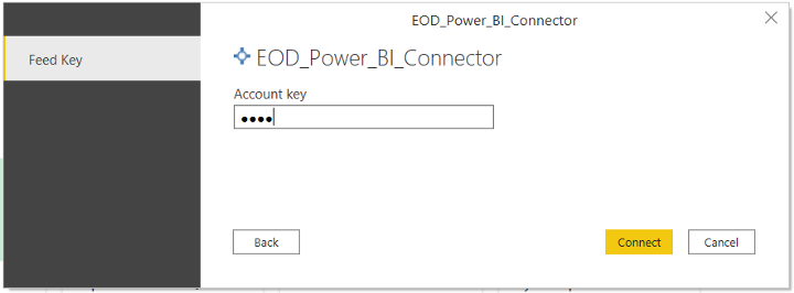 Power BI EODHD click Connect